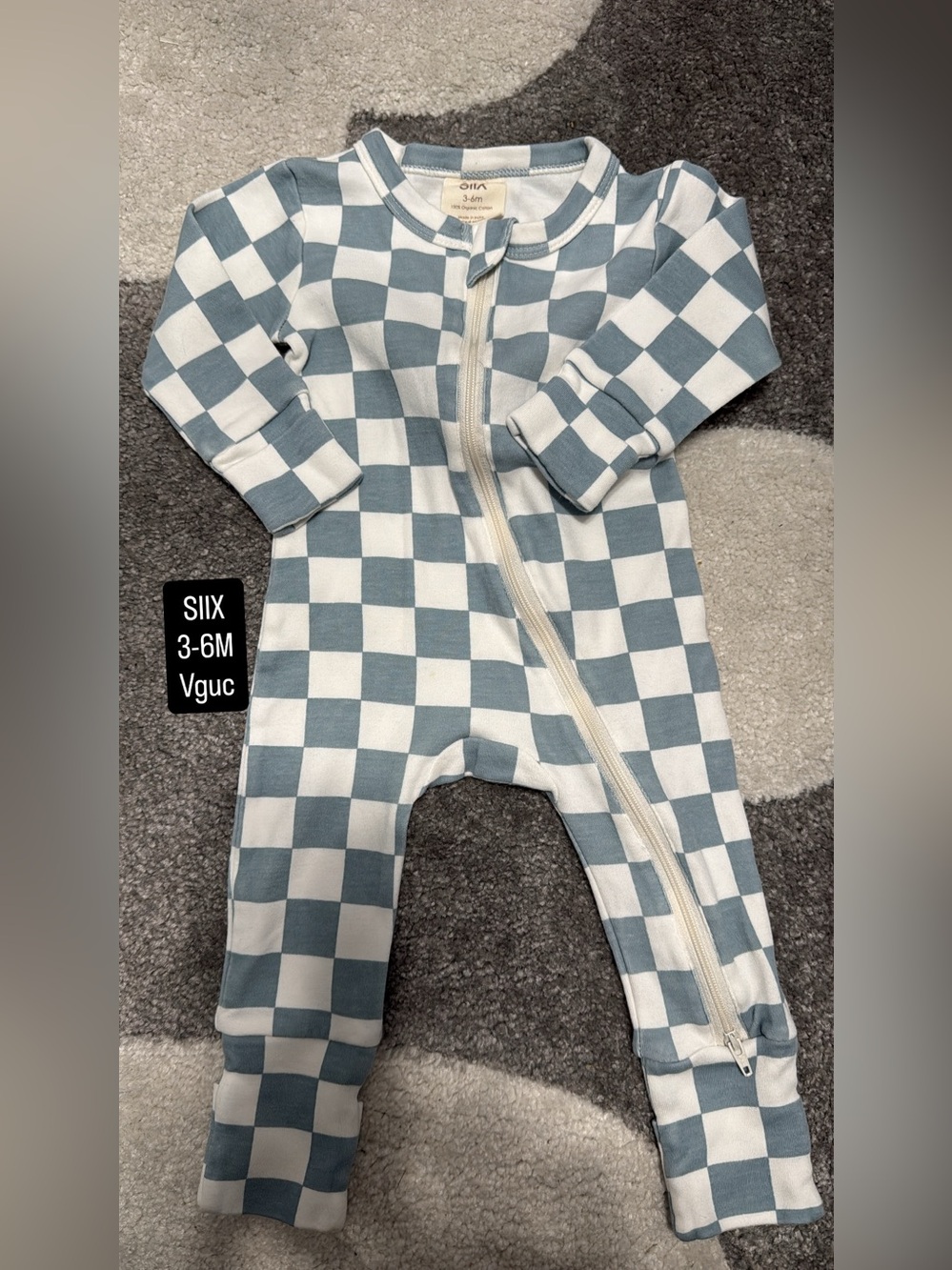 SIIX Blue & White Check Zip-Front Baby One-Piece